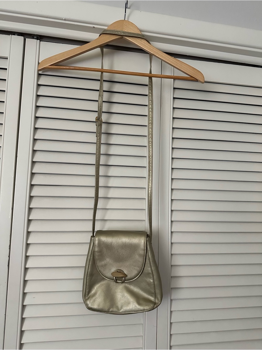 Vintage Leather Liz Claiborne Gold Crossbody Shoulder Purse Metallic Gold